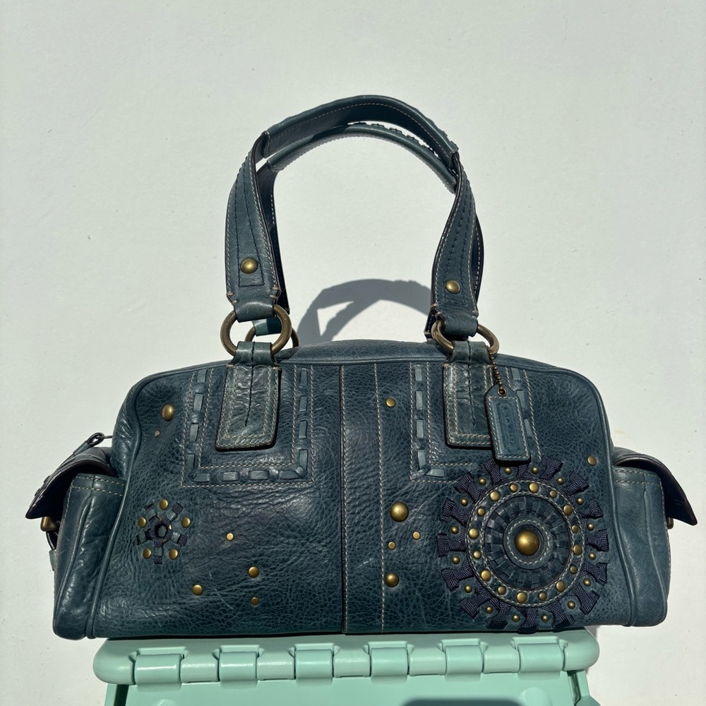 Coach Mia Satchel 10064 Studded Handbag Indigo Blue Fall 2006 Y2K Boho